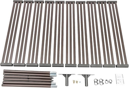 Outdoor Privacy Screens Freestanding, 43" W x 71" H Metal Slatted Decorative Screen and Panels with Stand, Brown Backyard Privacy Panels for Garden Patio