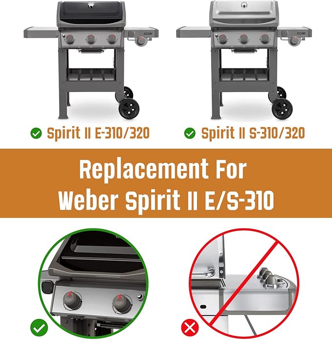 Grill Replacement Parts for Weber Spirit II 300 Series, GS4 Spirit II E310 E320 E330 S310 S320 S330 68950 (Front-Mounted Control), 15.3" Flavorizer Bars 7636 and 18" Burner Tubes Set 69787