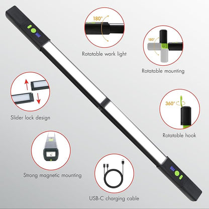 Wagan EL4346 Detachable LED 1200 LM Rechargeable Work Light Portable Mechanic Light Bar with Magnetic and Hooks Cordless Underhood Bright Work Lamp for Car Repairing Garage Workshop