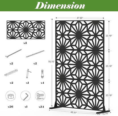 Domi Metal Privacy Screens and Panels with Free Standing, Freestanding Outdoor Indoor Privacy Screen, Decorative Privacy Screen for Balcony Patio Garden, Sun Flower Shape