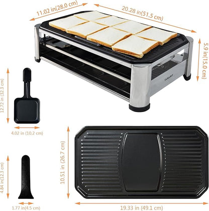 TAMARIT Raclette Cheese Table Grill Portable Electric Indoor Korean BBQ Griddle 1400 W Raclette Party Grill with Iron Nonstick Extra Large Cooking Plate for Home Party, Stainless Steel