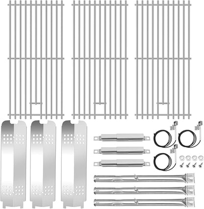 Criditpid Grill Replacement Parts for Charbroil 463340516 463370519 463370516 463278418, Stainless Steel Grill Grates, Burner & Igniter, Heat Plates, Flame Carryover for Charbroil Gas2coal 463340516.