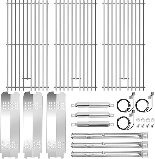 Criditpid Grill Replacement Parts for Charbroil 463340516 463370519 463370516 463278418, Stainless Steel Grill Grates, Burner & Igniter, Heat Plates, Flame Carryover for Charbroil Gas2coal 463340516.