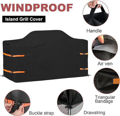 86 in Island Grill Cover,86 Inch Island BBQ Grill Head Cover,Heavy Duty Waterproof Outdoor Grill Cover,Black