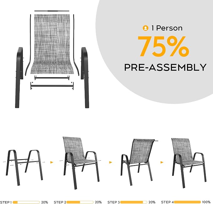 Patio Chairs Set of 6, Stackable Outdoor Dining Chairs - Image 5