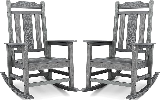 SERWALL Oversized Outdoor Rocking Chairs Set of 2, HDPE Front Porch Rocker by SERWALL