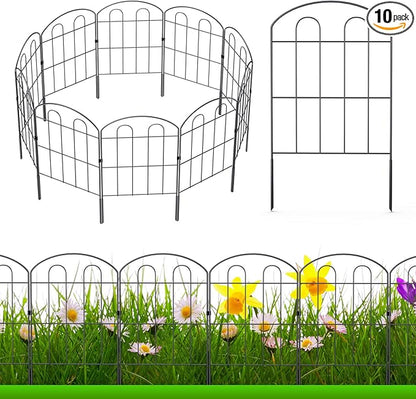Decorative Garden Fence Outdoor 24in x 10ft Coated Metal RustProof Landscape Wrought Iron Wire Border Folding Patio Fences Flower Bed Fencing Animal Barrier Section Panels Decor