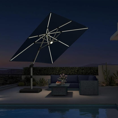 PURPLE LEAF Cantilever Patio Umbrella 9' X 9' Solar LED Light, Support to by PURPLELEAF
