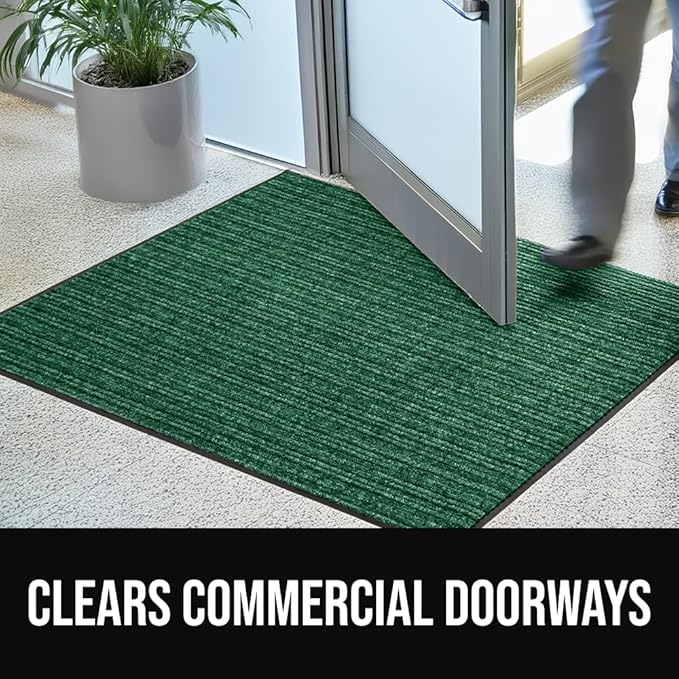 GORILLA GRIP Waterproof Traffic Guard Door Mat, 60x36, Heavy Duty Entryway Mats, Strong Rubber Back Commercial Utility Rugs for Office Hallway, Garage Floor and Home, Low Profile Carpet Runner, Green