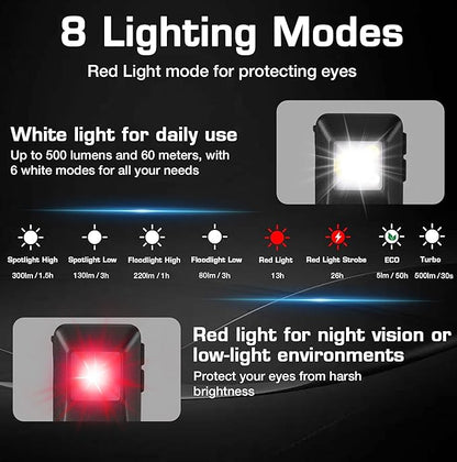 WORKPRO 2PCS EDC Flashlight Clip-on Light, 500 Lumens Rechargeable Flashlight with Type-C, Magnetic Pocket Light for Working, Cycling, Signaling, Running, Camping