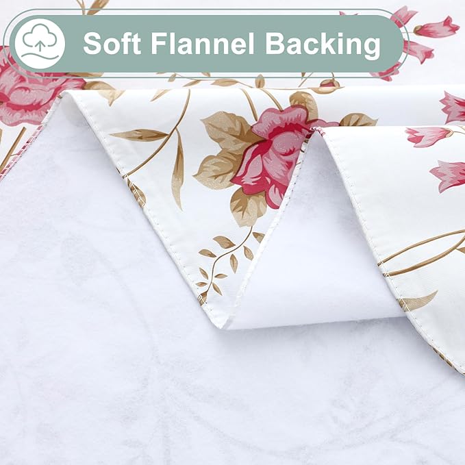 misaya Rectangle Waterproof Vinyl Table Cloth, Plastic Tablecloth with Flannel Backing, Wipeable Table Cover for Dinner, Picnic, Indoor and Outdoor (Pink Flowers, 60" x 120")