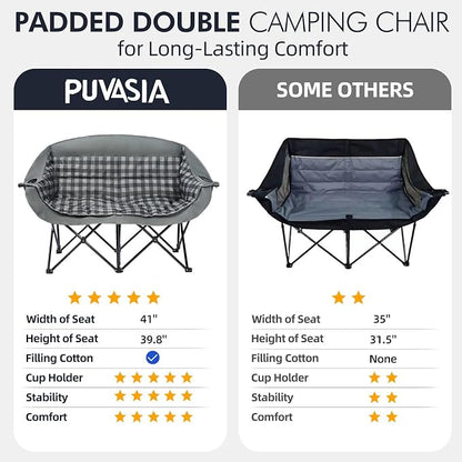Double Camping Chair Loveseat -2 Person Oversized Padded Outdoor Camp Couch | - Image 7