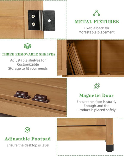 68'' Outdoor Storage Cabinet, Wooden Garden Tool Cabinet - Image 7