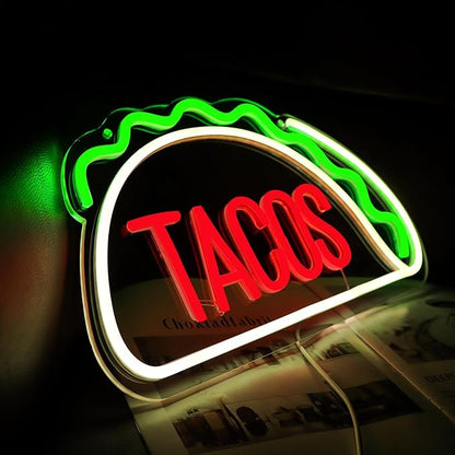JFLLamp Tacos Neon Signs for Wall Decor Neon Lights for Tortilla Shop Led Signs Suitable for Mexican Restaurant Bar Unique Gift for Lover 5V Usb Power 15.8 * 8.7 Inch(Red + Green + Warm White)