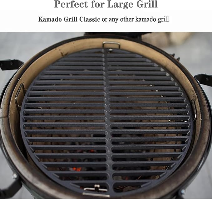 KAMaster Cast Iron Cooking Grids Grates Compatible with Medium Big Green Egg Charcoal Grill Egg Grate Round Grill Grate (15.5"-Fit Medium GRILL)