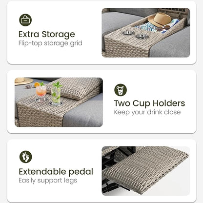 Oversized 3 Pieces Wicker Outdoor Recliner Loveseat - Image 8