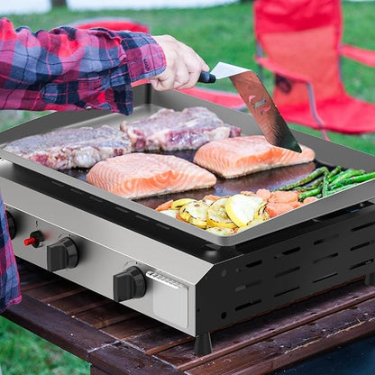 3 Burner BBQ Flat Top Grill, 25.6 Inch Stainless Steel Portable Detachable Gas Griddle, 30,000 BTU Propane Griddle for Camping