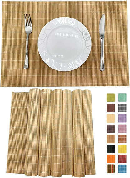 ANDSTAR Set of 6 Bamboo Placemats 17.7X11.8Inch Sushi Rolling Mat Japanese Style Bamboo Mat Natural Place Mats Washable Heat Resistant Table Mats for Dinner Dining Table Wedding Parties（Brown）