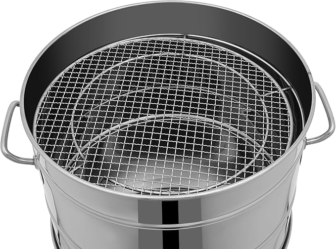 Portable Charcoal Grills, Stainless Steel BBQ Grill Barrel, 360° Smokeless Barbecue Grill Barrel with 50 Skewers, Oil-Carbon Separation, Vertical Hanging & Net Barbecue, Ash Catching Tray