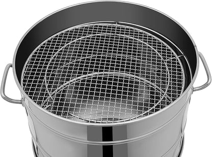 Stainless Steel Smokeless Barbecue Surround Charcoal Grill, 50 Kabob Skewer Portable Charcoal BBQ Charcoal Barrel Smoker with Grilling Accessories Set for Camping, Backyard & Home BBQ INGRILL