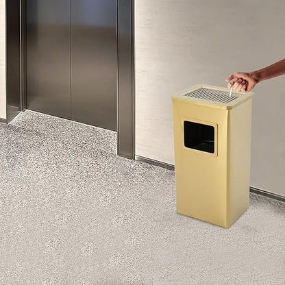 Trash Can with Lid Outdoor Indoor Stainless Steel Commercial Garbage Bin Waste Container with Inside Barrel for Patio Yard Garage, Gold