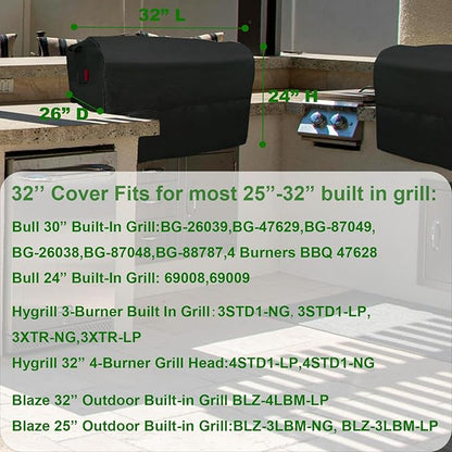 Built-in Grill Cover 32" Fits for Bull 30",Hygrill 3 Burner,Hygrill 32",Blaze 25" & 32" Built in Grill,Most 25"-32" Built in Grill,Island BBQ Grill Top Cover,Countertop Grill Cover