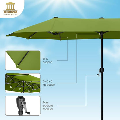 13 ft Large Double-Sided Patio Umbrella, Outdoor Umbrella, Lime | HERA'S PALACE - Image 3