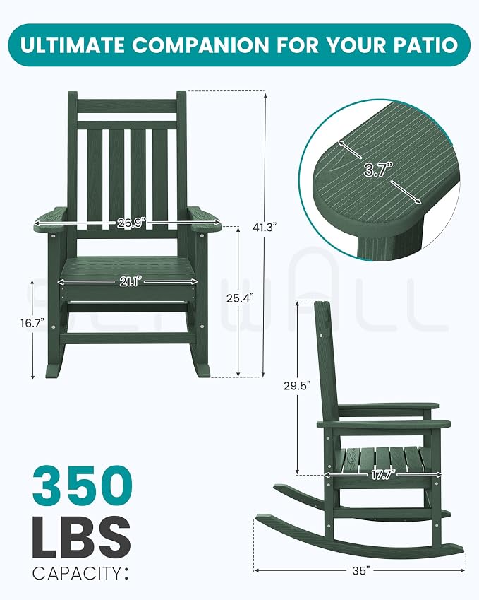 SERWALL HDPE Rocking Chair, Oversized Outdoor Rocking Chair - Image 3