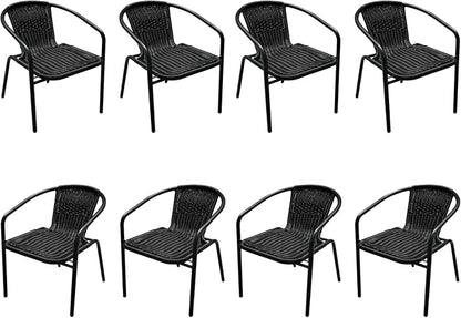 8 Pack Black Stackable Outdoor Rattan Chairs, All-Weather Patio Seating by Seekverse