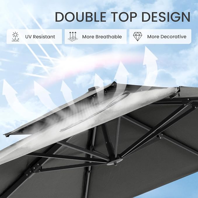 10x10 FT Outdoor Cantilever Patio Umbrella, Waterproof & UV-Protective Fabric - Image 6
