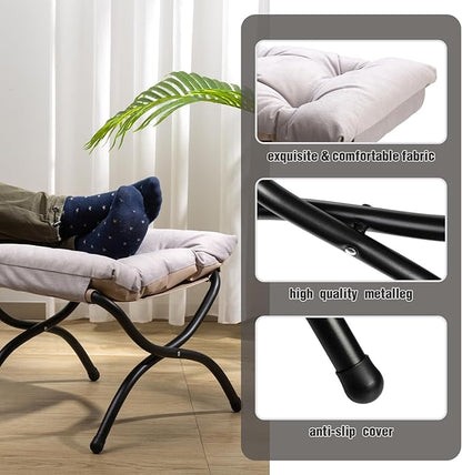HollyHOME 15"(H) Folding Footrest Stool, Upholstered Small Foldable Ottoman, Accent Padded Sofa Foot Stool for Lazy Chair, Metal Frame Portable Foot Rest Ottoman for Home, Living Room, Bedroom, Grey