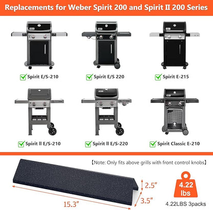 QuliMetal 7635 15.3" Flavorizer Bars for Weber Spirit E210, E220, S210, S215, Spirit 200 & GS4 Spirit II E210, Spirit II E220 with Front Control, 16GA Porcelain Steel Grill Heat Plates