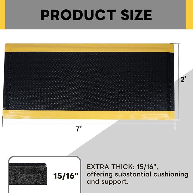 Nisorpa Anti Fatigue Mats Industrial 2' x 7' Ergonomic Standing Mat 15/16" Extra Thick Kitchen Rugs for Standing Heavy Duty Commercial Diamond Plate - Safety Support for Leg & Back Pain