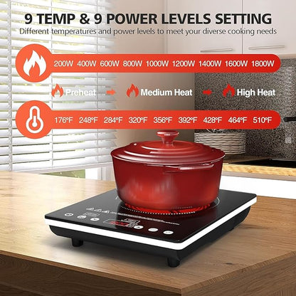 Single Burner Electric Cooktop, 1800W Electric Stove Top Portable, Infrared Hot Plate 110v Plug in Countertop, Child Safety Lock, Timer, 9 Power Level, Compatible for All Cookware, Induction Cookotp