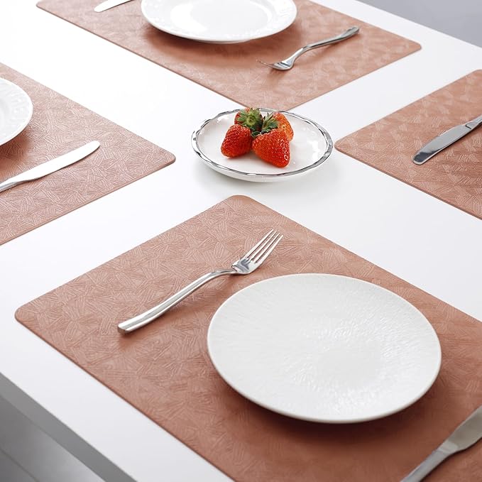 Faux Leather Placemats,6 PCS of Heat Resistant Easy Clean Non-Slip Place Mats for Dining Table. Waterproof Stain Resistant Wipeable Washable PU Table Mats(Black, 6PCS) (12, Green)