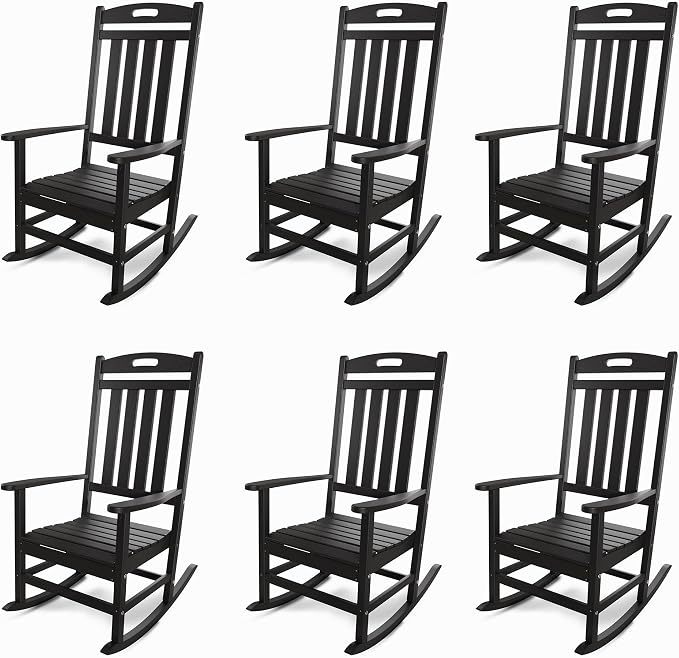 Outdoor Rocking Chair Set of 6, All-Weather Resistant Poly Lumber Rocker Chair by Adiromoti