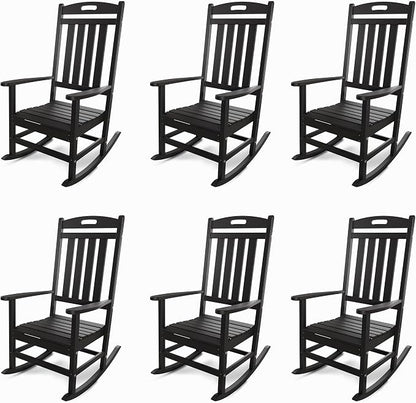 Outdoor Rocking Chair Set of 6, All-Weather Resistant Poly Lumber Rocker Chair by Adiromoti