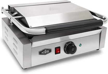 KWS FM-17 1700W Electric Panini Press Maker with Smooth Top & Bottom Plates Sandwich Toasting Grill – 13.5″ X 9.25″ Cooking Surface