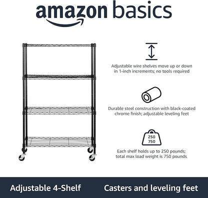 Amazon Basics 4-Shelf Heavy Duty Garage Shelving Storage Unit on 3" Wheel - Image 4
