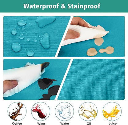LUSHVIDA 6 Packs Vinyl Tablecloths with Flannel Backing for 4ft Rectangle Folding Table Cloths - Waterproof Plastic Picnic Table Covers with Elastic Corners, 30x48 inch, Teal