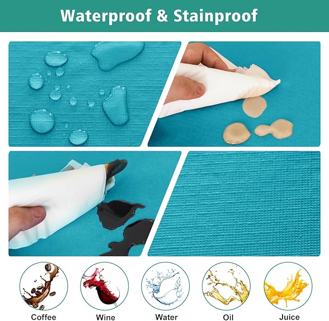LUSHVIDA 6 Packs Vinyl Tablecloths with Flannel Backing for 8ft Rectangle Folding Table Cloths - Waterproof Plastic Picnic Table Covers with Elastic Corners, 30x96 inch, Teal