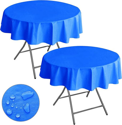Nasitos 2 Pack Round Vinyl Tablecloth 60 Inch-Vinyl Plastic Blue Table Cloth Flannel Backed, Waterproof Stain Resistant Table Cover, Disposable Tablecloth for Wedding, Graduation Party, Holiday Dinner