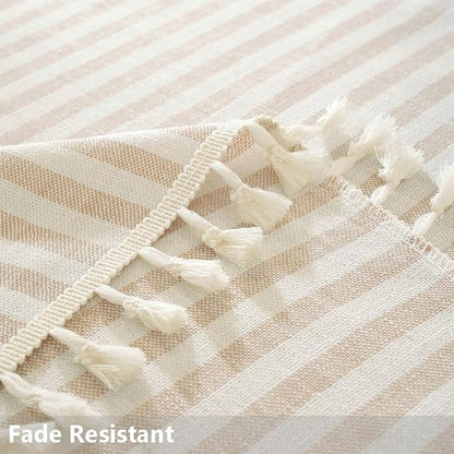 TruDelve Round Tablecloth 70 Inch Beige Striped Cloth Tablecloths Fall Tablecloths Outdoor Table Cloth Round Cover (Beige,70",Round)