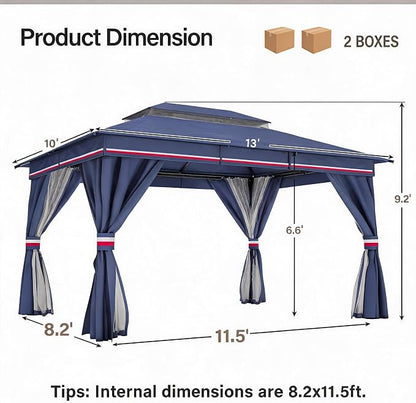 10'x13' Outdoor Gazebo, Metal Frame Heavy Duty Patio Canopy Tent Shelter - Image 2