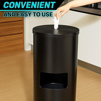 Zonon Stainless Steel Floor Stand Wipe Dispenser with High Capacity Built-in Trash Can Fits Wipes on Rolls 36" Weighted Floor Stand Wet Wipes Holder for Gym School Office Home Commercial (Black)