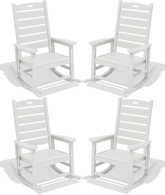 SERWALL Outdoor Rocking Chair Set of 4, Oversized HDPE Rocker, all Weather by SERWALL