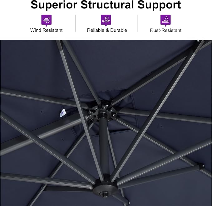 PURPLE LEAF Umbrella with Base & Cover 9' x 9' Custom Height Control Navy | - Image 4