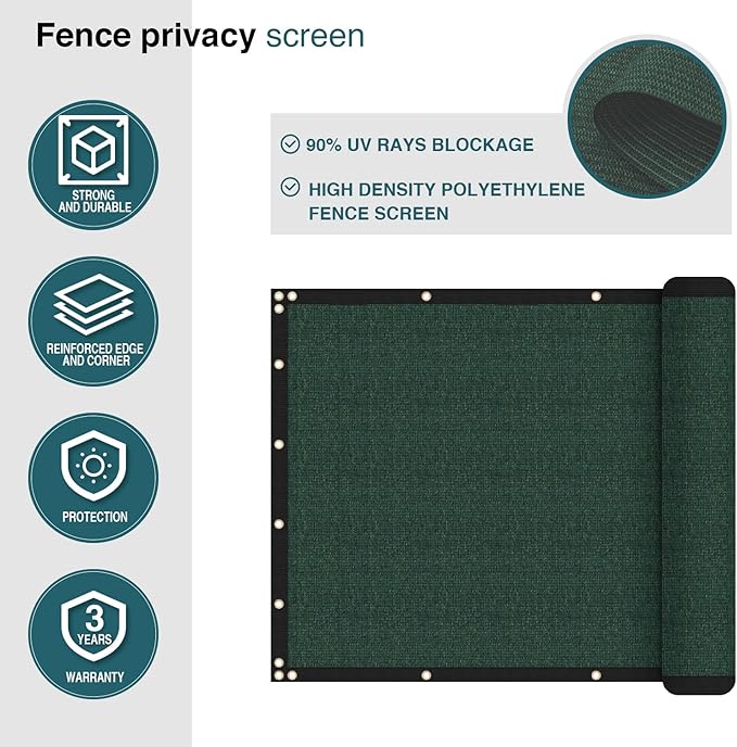 ECOOPTS 8'x20' Privacy Fence Screen Windscreen with Copper Grommets, Fit for Commercial Fence and Residential Garden Outdoor 90% UV Blockage, Cable Zip Ties Included (Green)