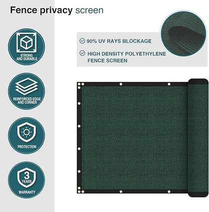ECOOPTS 8'x62' Privacy Fence Screen Windscreen with Copper Grommets, Fit for Commercial Fence and Residential Garden Outdoor 90% UV Blockage, Cable Zip Ties Included (Green)