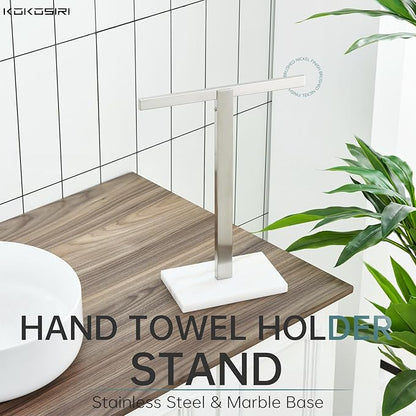 KOKOSIRI Hand Towel Bar Stand Towel Rack with Marble Base for Bathroom Kitchen Vanity Countertop, Brushed Stainless Steel 15.7'' Height THS0002-SM-BR